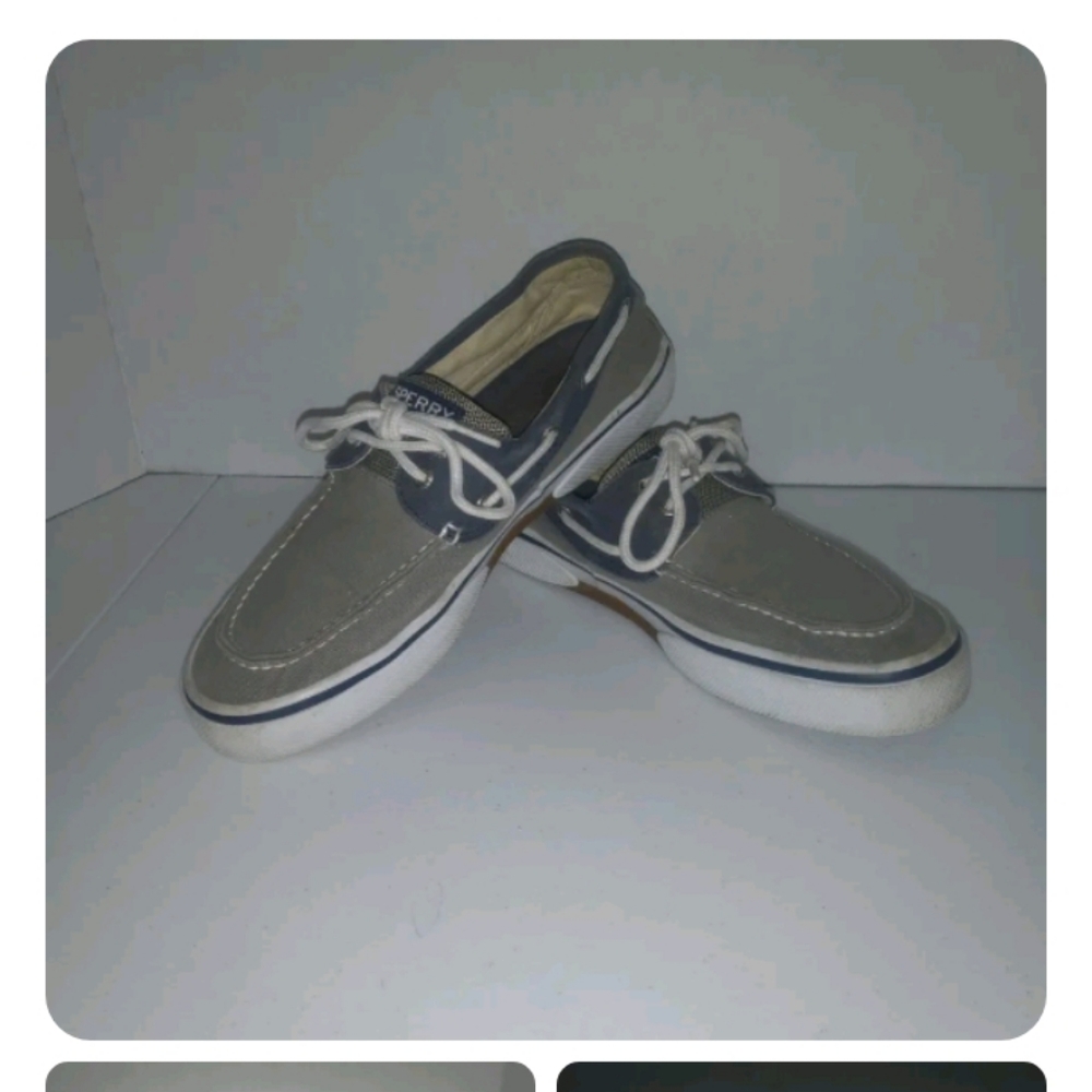 Sperry Top Sider Boat Shoes 8.5 Mens Gray and Blue Suede Casual 2 Eyelet Lace Up